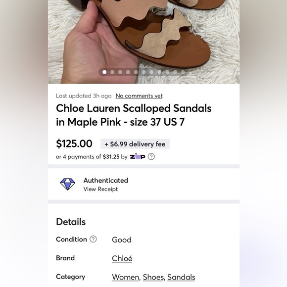 Chloe Lauren Scalloped Sandals in Maple Pink - size 37 US 7 - Picture 13 of 13